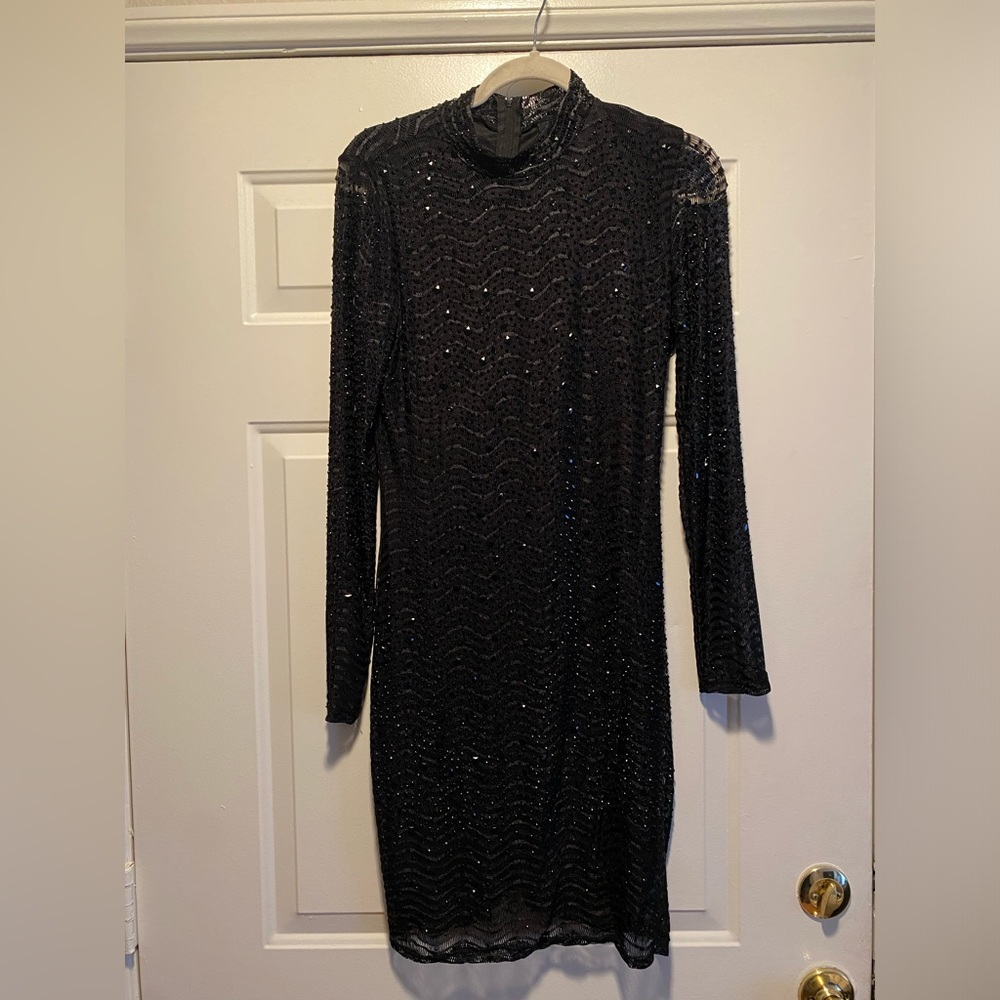 Windsor Black Jeweled body con long sleeve dress | Like New | Size Large